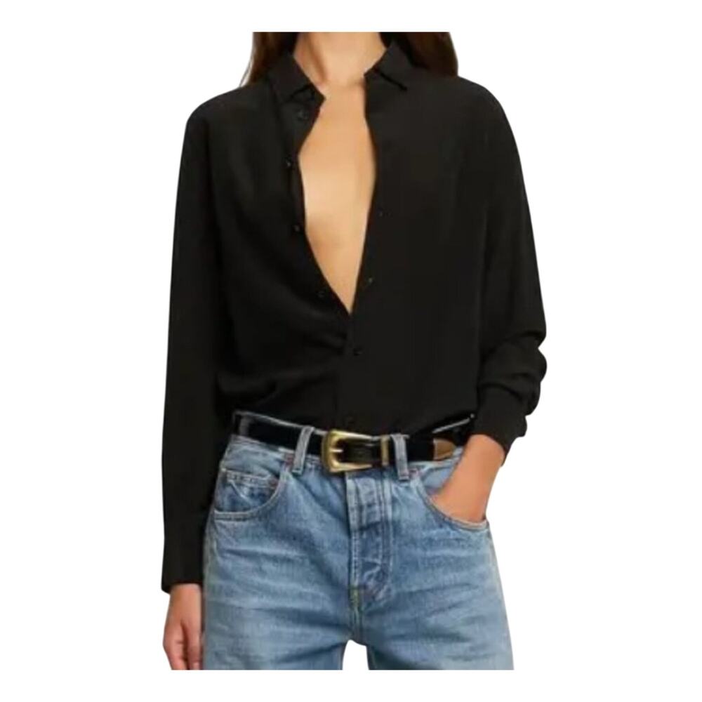 Saint Laurent Paris Classic Black Silk Shirt size F34 XS Button front Collared